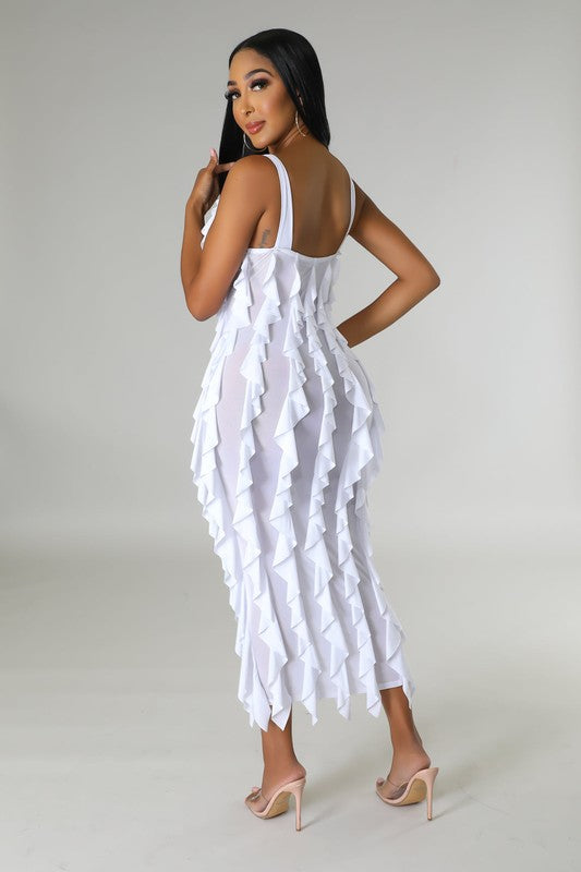 Women's Sexy Ruffles Stretch Midi Dress