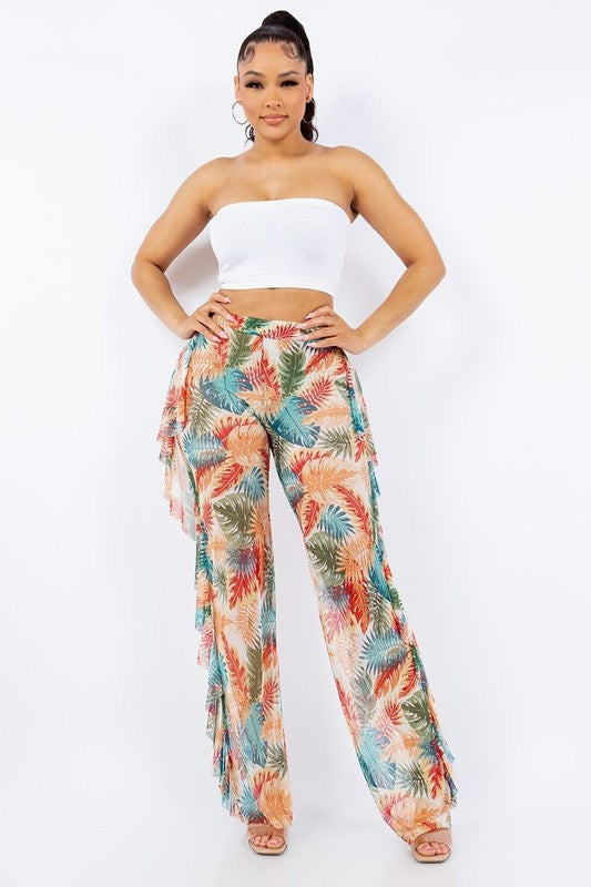 Women's Tropical Mesh Ruffle Pants