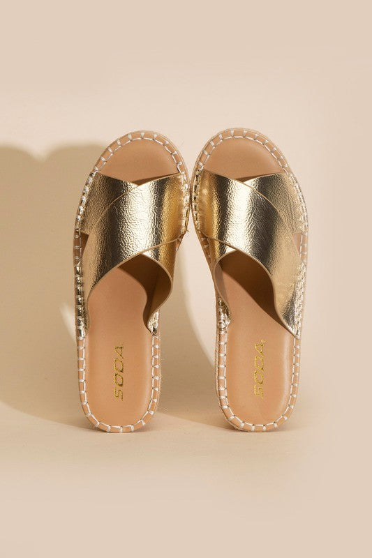 Partner's Raffia Platform Slides Sandals