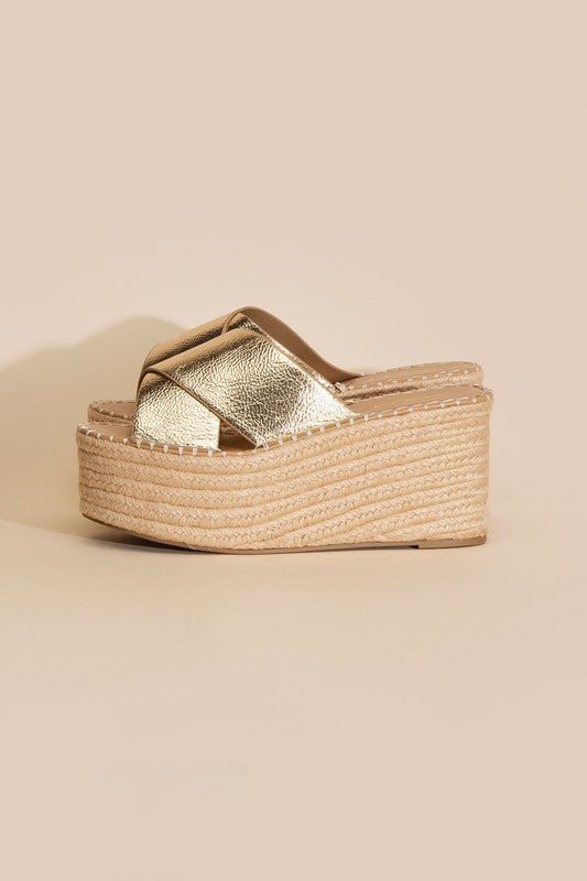 Partner's Raffia Platform Slides Sandals
