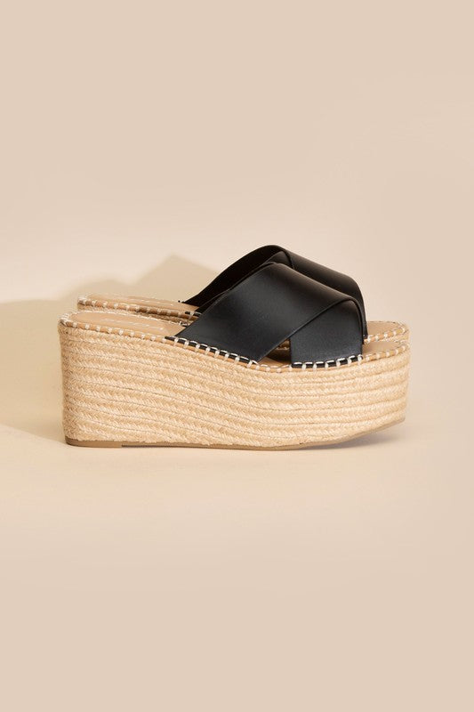 Partner's Raffia Platform Slides Sandals