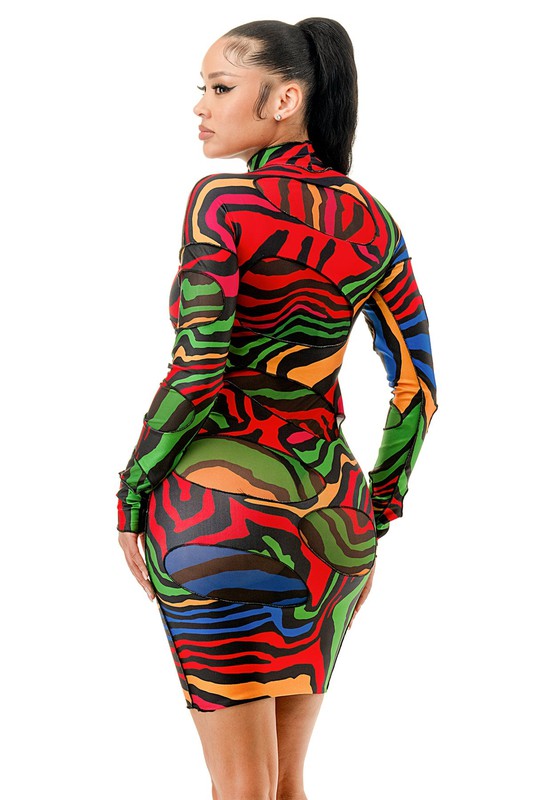 Plus Size Mock Neck Cut Out Detail Mesh Lined Dress