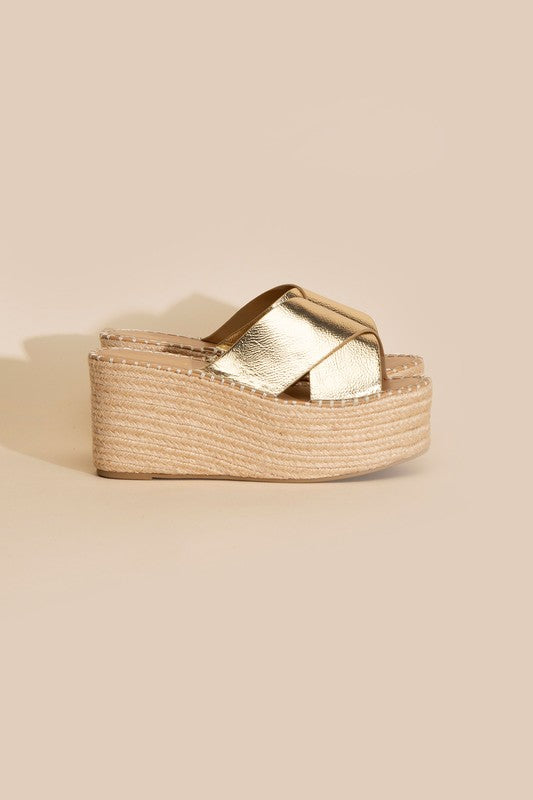 Partner's Raffia Platform Slides Sandals