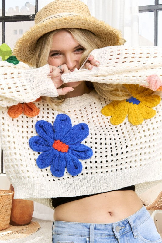 Floral Patch Sweater Crop Top