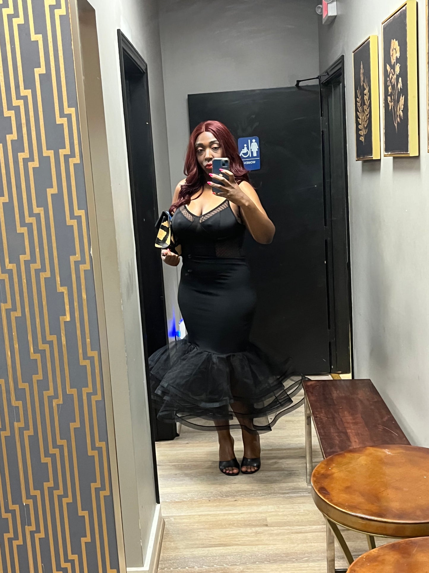Plus Size Black Solid Tiered Layers Midi Mermaid Skirt