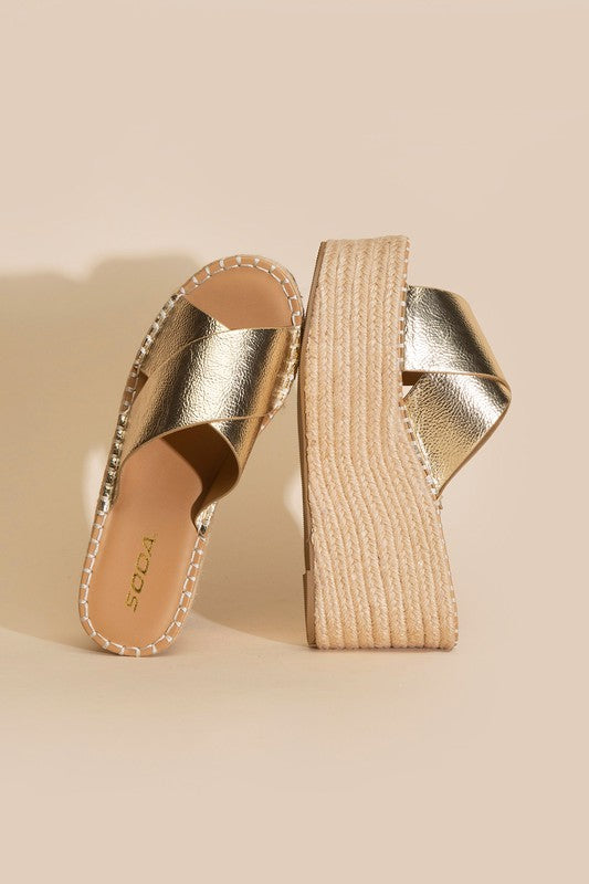 Partner's Raffia Platform Slides Sandals