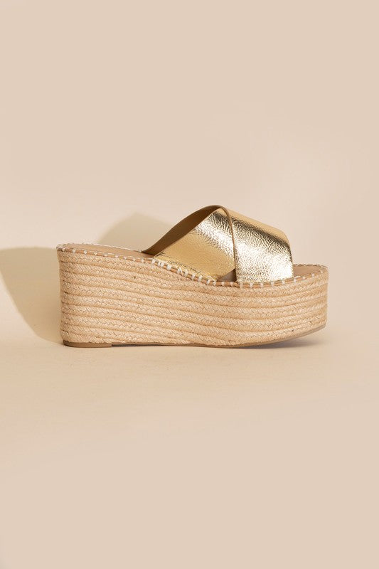 Partner's Raffia Platform Slides Sandals