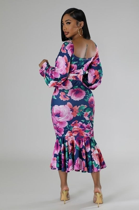 Graceful Mermaid Flare Belted Dress