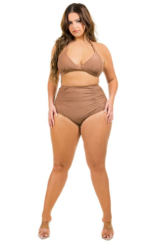 Plus Size Two Piece High Waist Front Swimsuit
