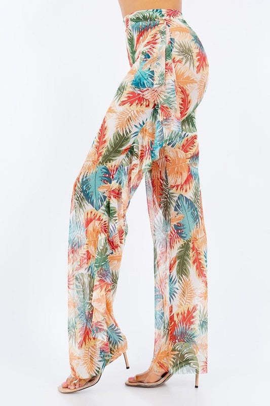 Women's Tropical Mesh Ruffle Pants