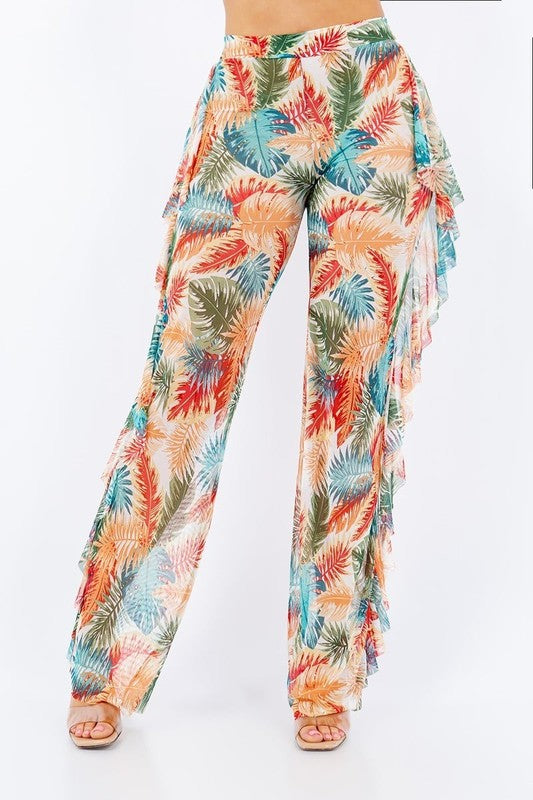 Women's Tropical Mesh Ruffle Pants