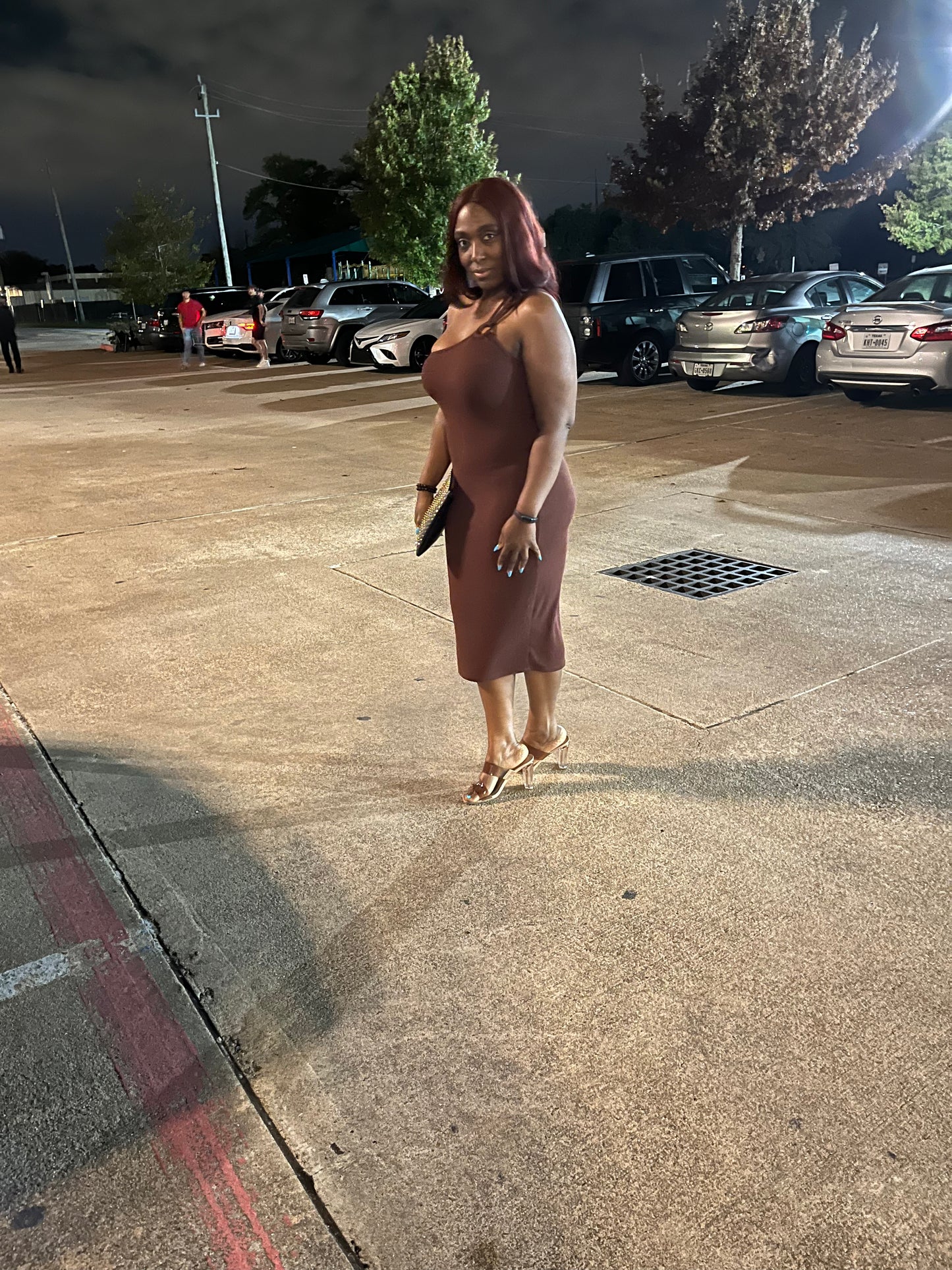 Plus Size Rib Knit O Ring One Shoulder Strap Midi