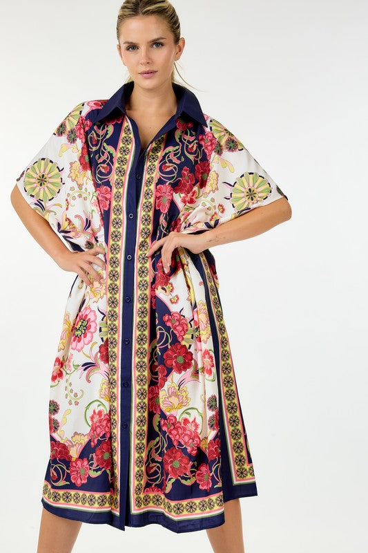 Oversized 3/4 Sleeve Mutli Print Relaxed Dress