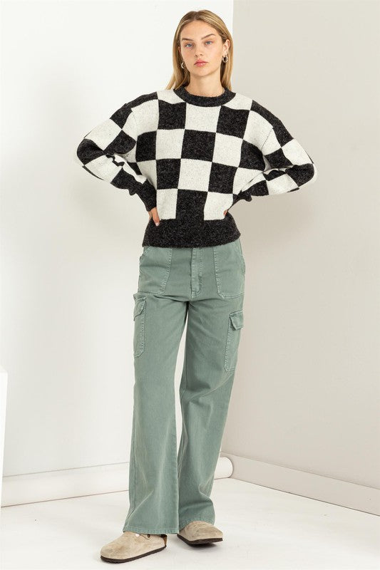 Women's Weekend Chills Checkered Long Sleeve Sweater