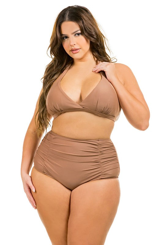 Plus Size Two Piece High Waist Front Swimsuit