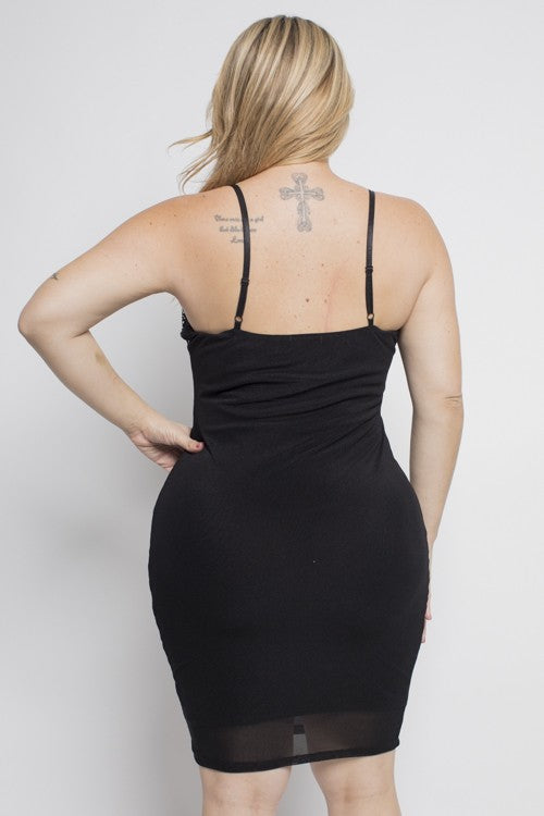 Plus Size Rhinestone Mesh Bustier Dress