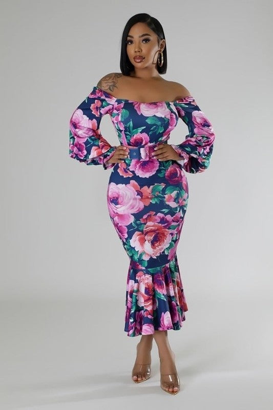 Graceful Mermaid Flare Belted Dress