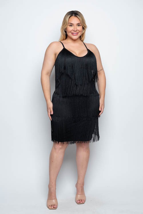Plus Size Tiered Fringe Mini Dress