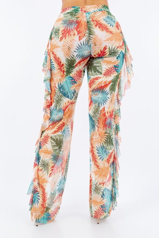 Women's Tropical Mesh Ruffle Pants