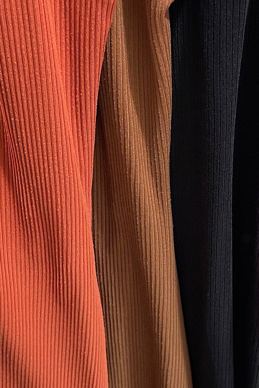 Plus Size Rib Knit Halter Neck Side Slit Midi Dress