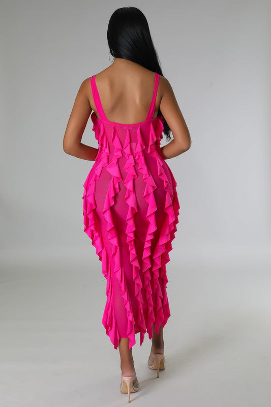 Women's Sexy Ruffles Stretch Midi Dress