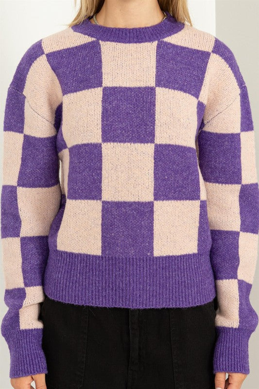 Women's Weekend Chills Checkered Long Sleeve Sweater