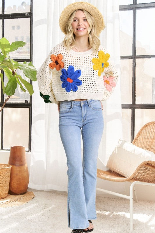 Floral Patch Sweater Crop Top
