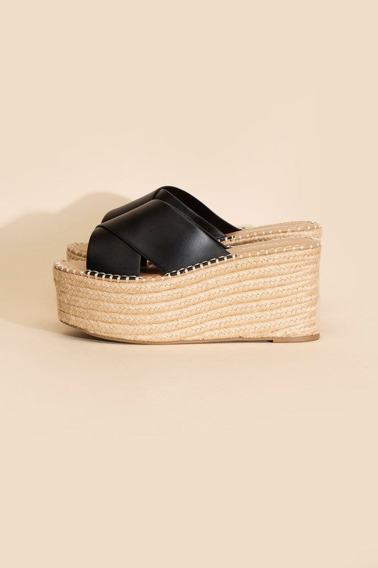 Partner's Raffia Platform Slides Sandals