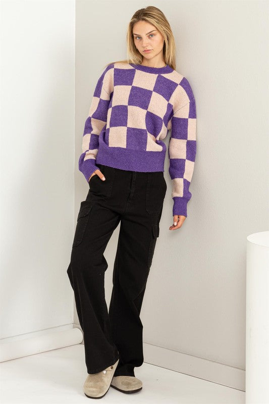 Women's Weekend Chills Checkered Long Sleeve Sweater
