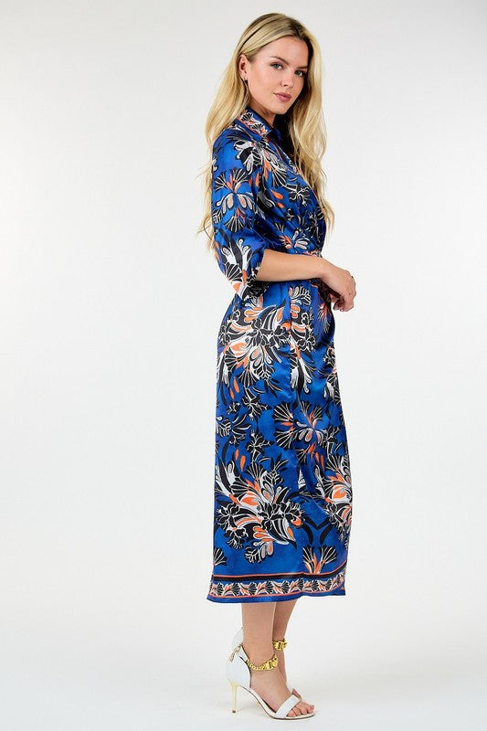 Kimono Wrap 3/4 Sleeve Printed Dress