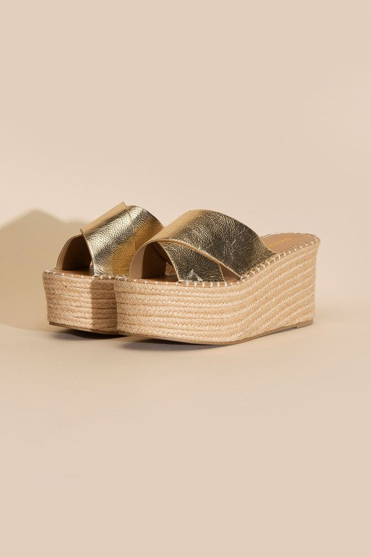 Partner's Raffia Platform Slides Sandals