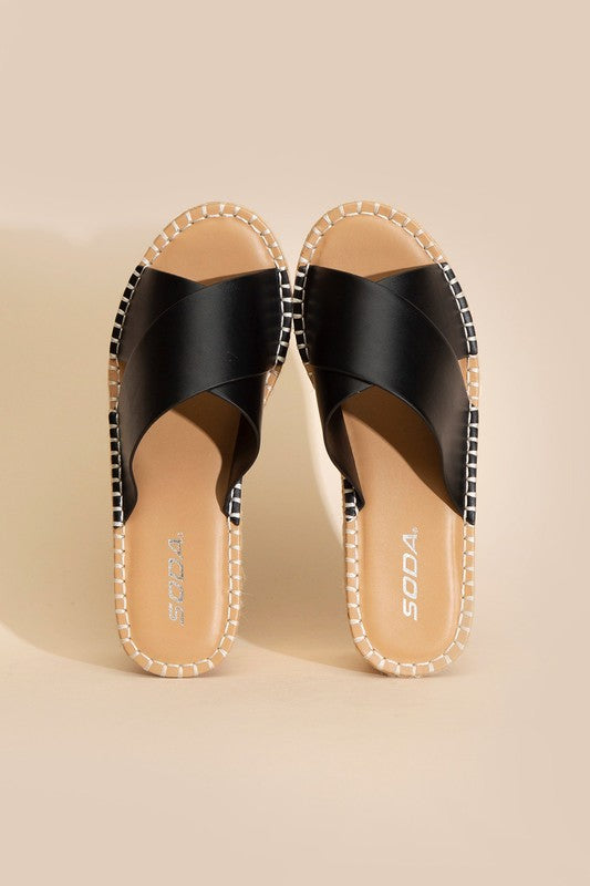 Partner's Raffia Platform Slides Sandals
