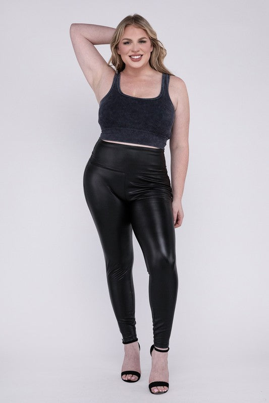 Plus Size High Rise Faux Leather Leggings