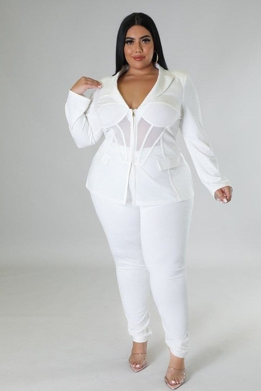 Plus Size Blazer Top and High Waisted Pants Set