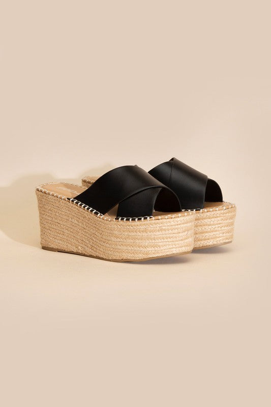 Partner's Raffia Platform Slides Sandals