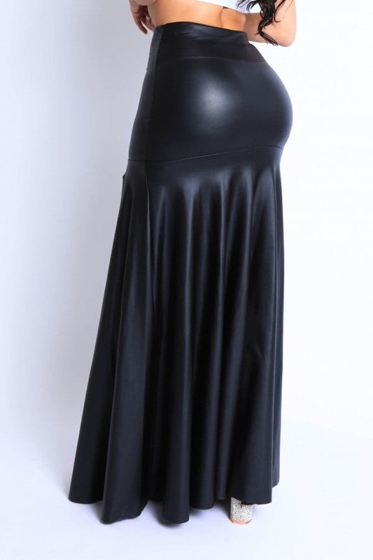 Matte PU Maxi Skirt with High Slit