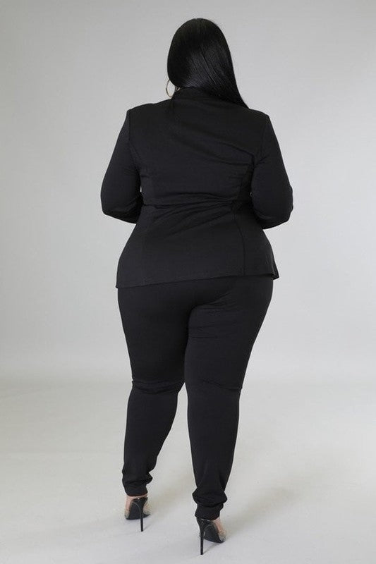 Plus Size Blazer Top and High Waisted Pants Set