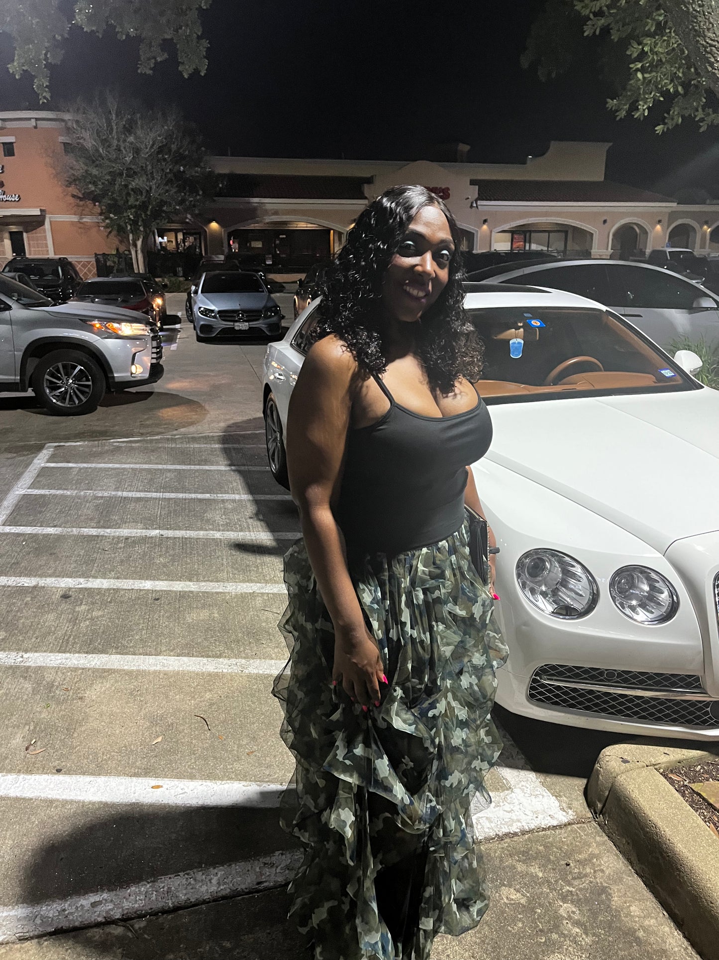 Open Front Mesh Camouflage Maxi Skirt
