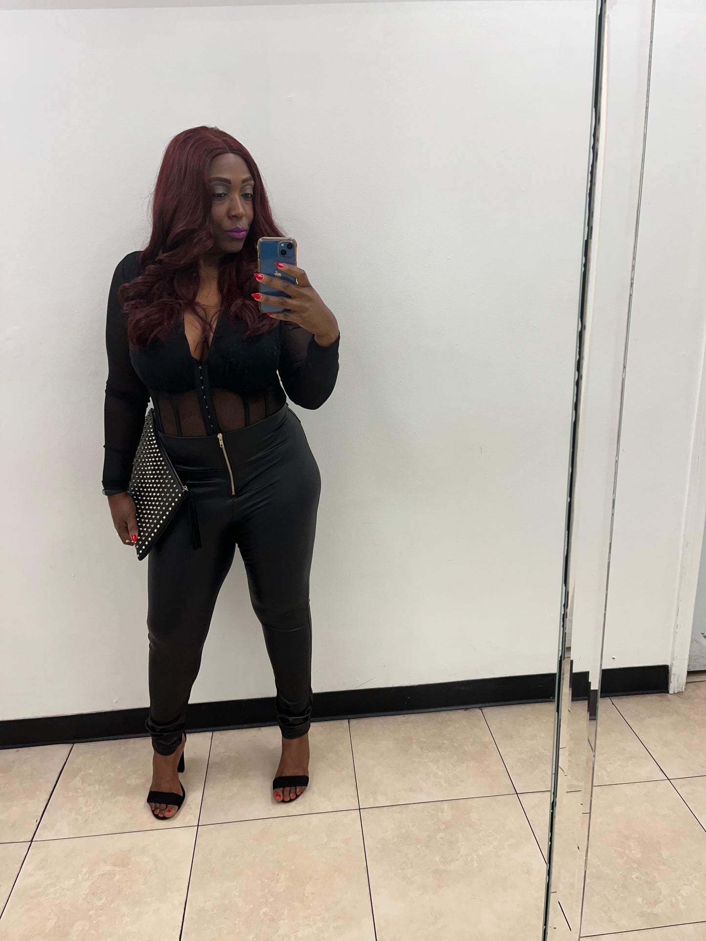 Plus Size High Waist Faux Leather Front Zipper PU Leggings