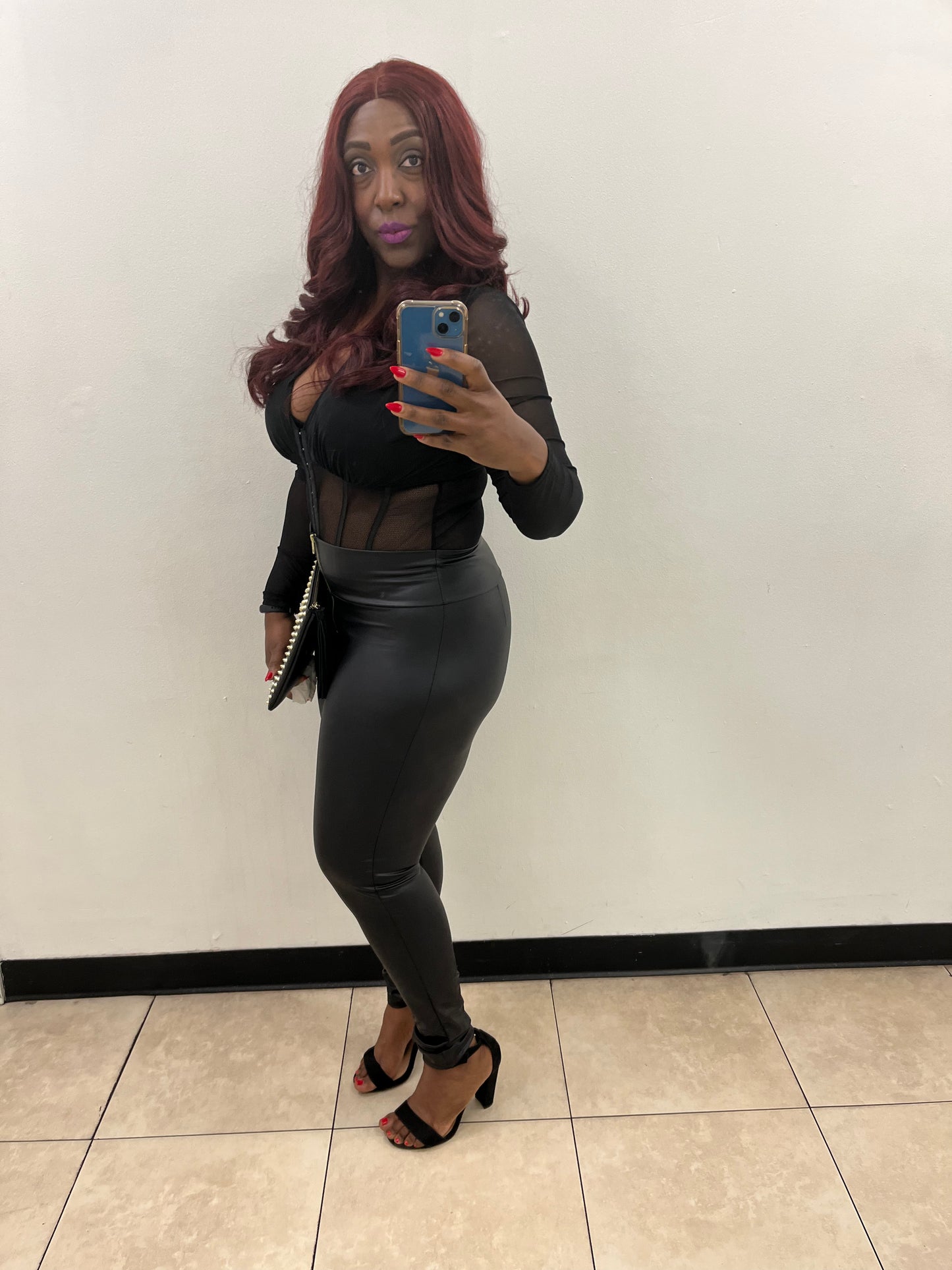 Plus Size High Waist Faux Leather Front Zipper PU Leggings