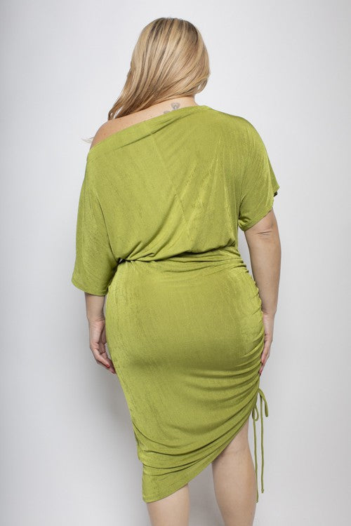Night Out One-off Shoulder Plus Size Side Ruched Dress