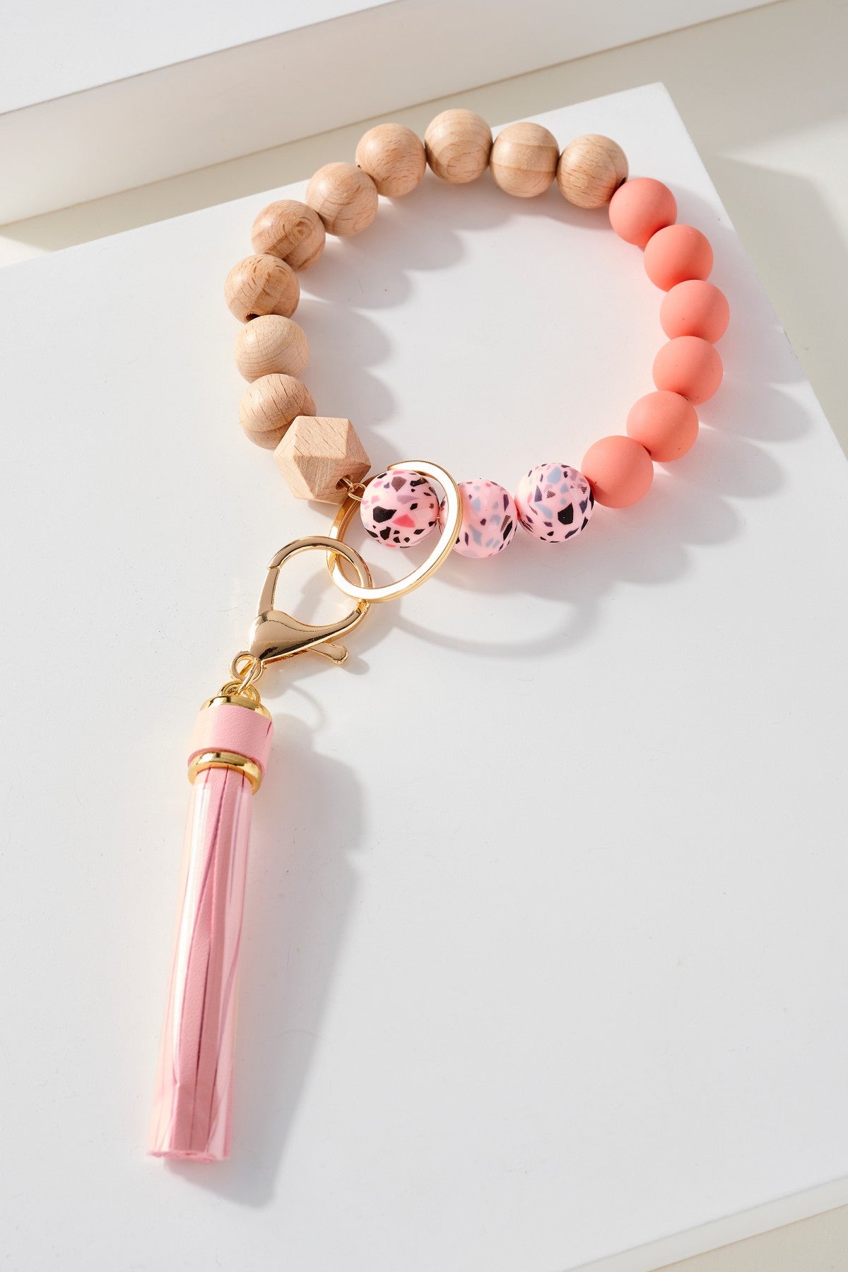 Tassel Wood Wristlet Key Chain Bracelet
