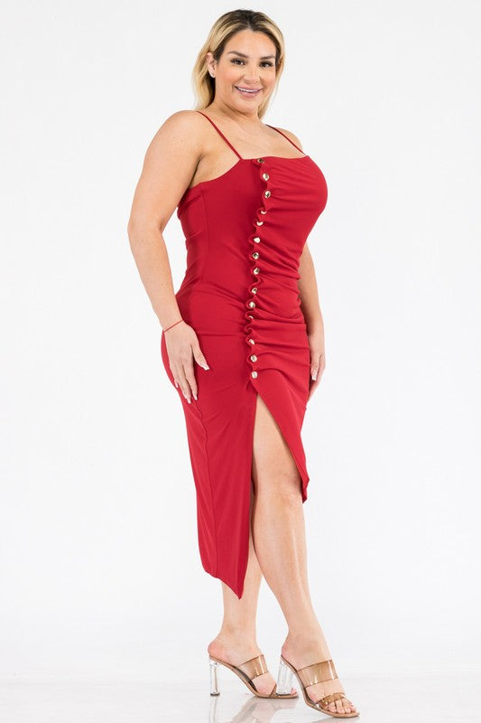 Plus Size Sleeveless Side Button Bodycon Dress