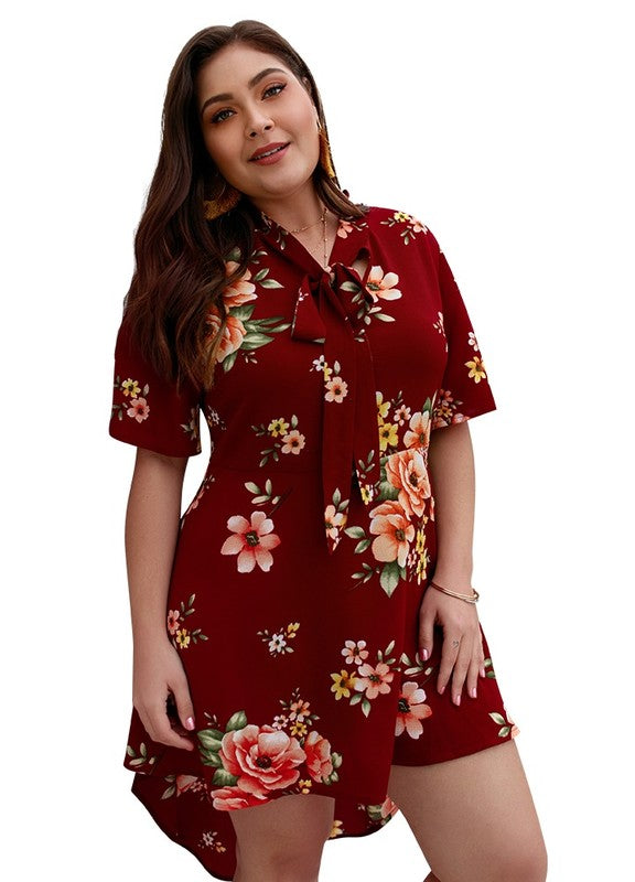 Floral Print V Neck Mini Dresses