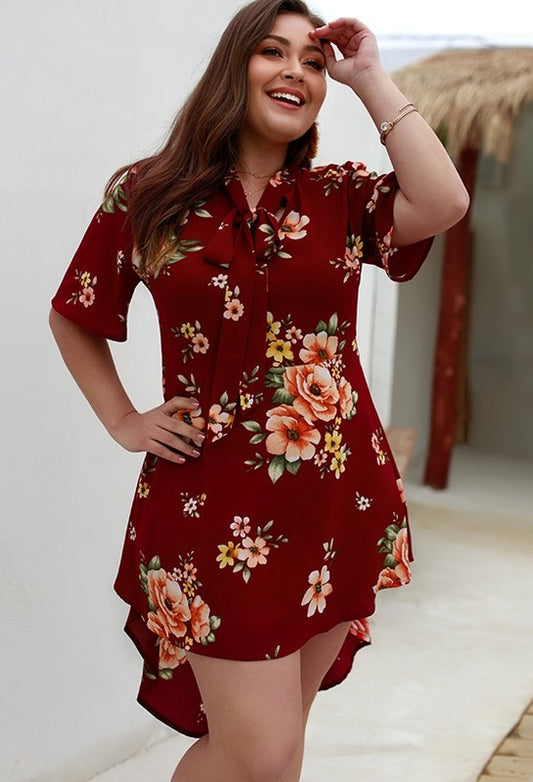 Floral Print V Neck Mini Dresses