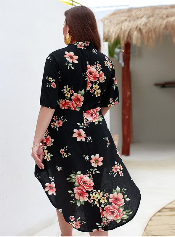 Floral Print V Neck Mini Dresses