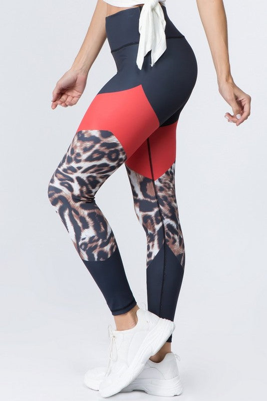 Women's Cheetah Print Active Colorblock Activewear Legging
