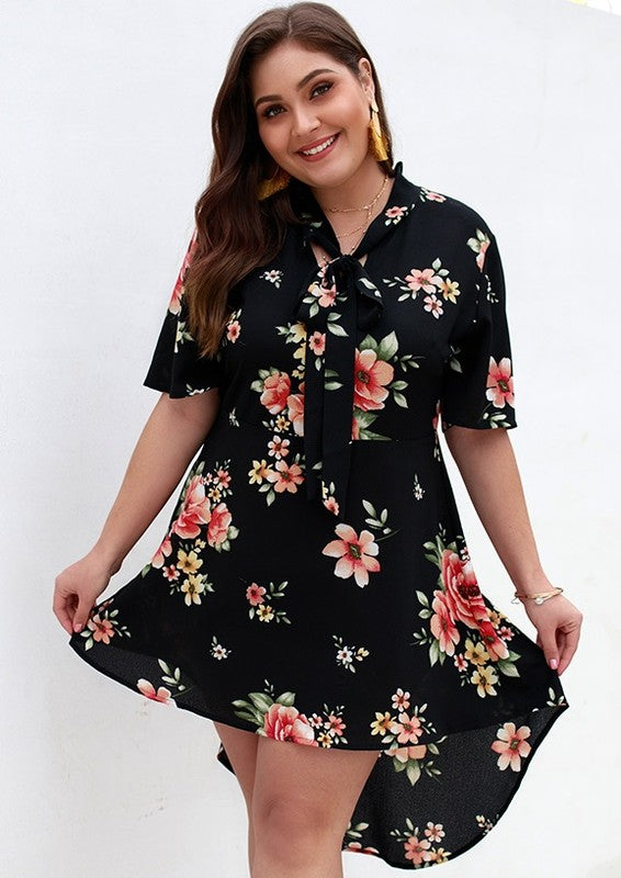 Floral Print V Neck Mini Dresses