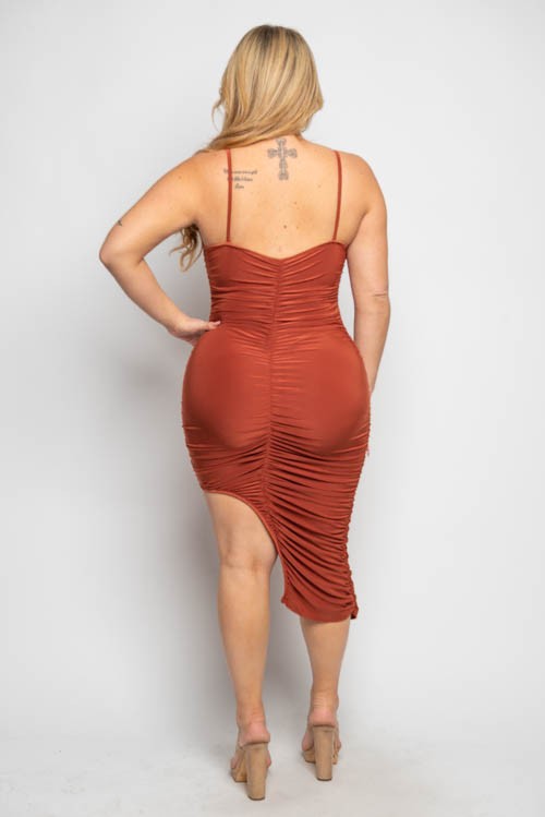 Women's Plus Size Asymmetric Hem Ruched Dress