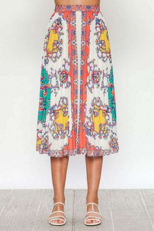 Baroque Pleated  Printed Skirt